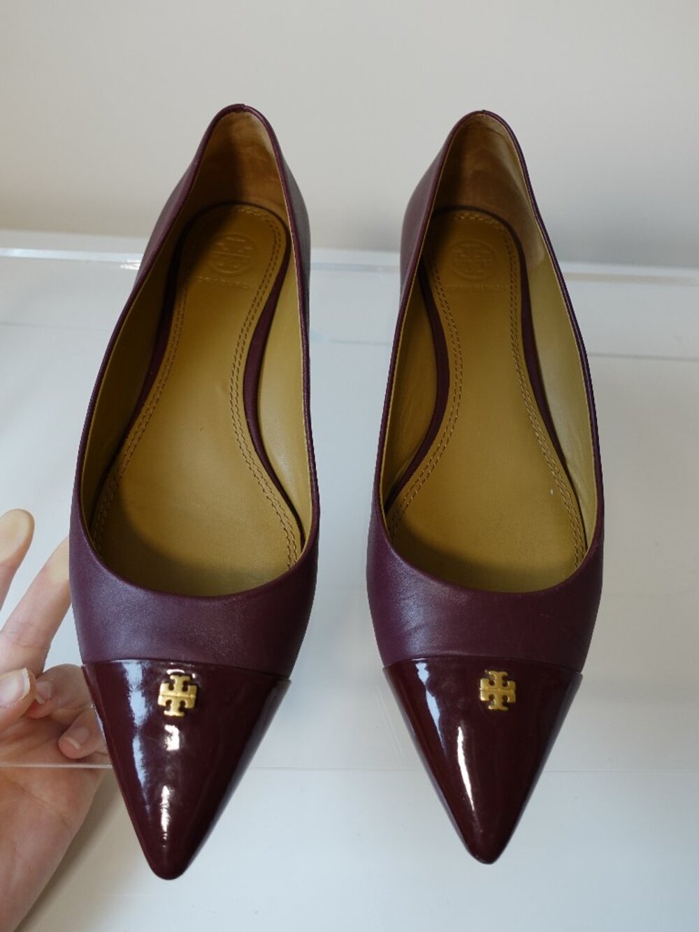 Tory Burch Burgundy Leather Cap Toe Reva Ballet Flats Size 8